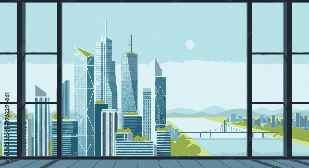Obraz premium Modern Cityscape with Skyscrapers and Crane.