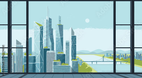 Modern Cityscape with Skyscrapers and Crane.