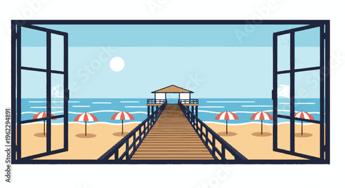 Open Doorway to Beach and Ocean Scene.