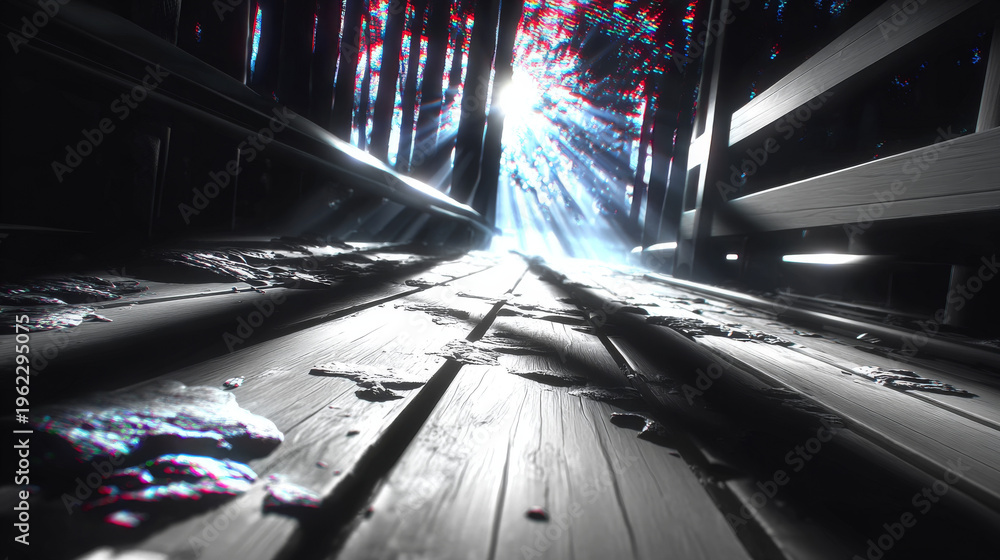 Fototapeta premium Abstract Sci-Fi Tunnel with Bright Digital Glitch Light