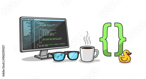 Developer enjoying a coffee break with a touch of whimsical coding companionship