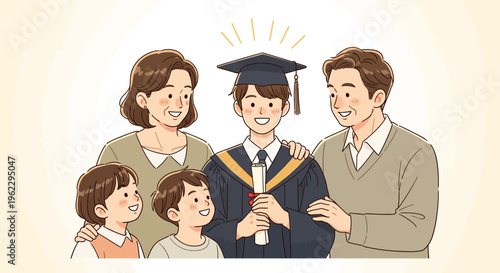 happy family celebrating young man's graduation day