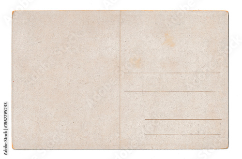Blank back of vintage postcard with aged paper texture and copy space