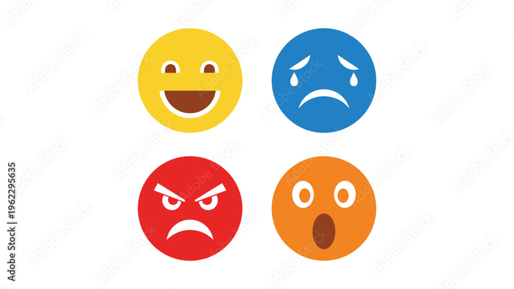 Fototapeta premium Four basic emojis depicting different human emotions and reactions