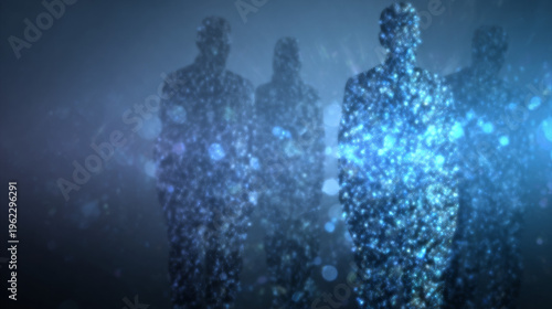 Ethereal Human Forms Composed of Blue Light Particles