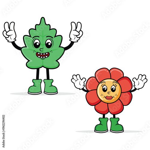 Leaf and Flower Mascot Character Clipart