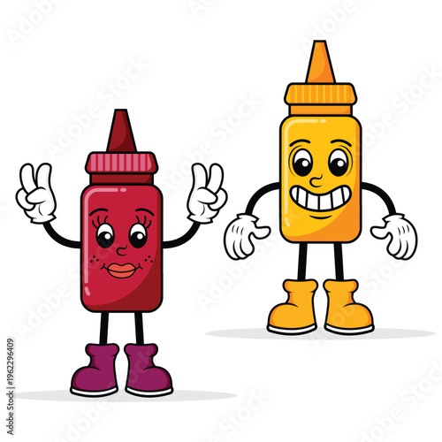 Ketchup and Mustard Mascot Set Character Clipart