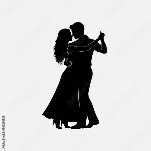 Romantic Couple Dancing Silhouette Illustration