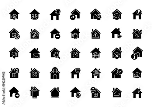 Solid home icon set black style house property symbol collection modern minimal real estate professional pack
