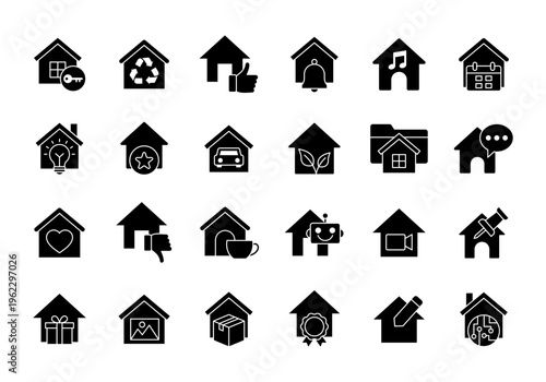 Solid home icon set black style property and house symbol collection modern minimal real estate system pack