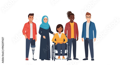 Diverse and Inclusive Group of People with Disabilities and Different Cultures - Community Support Illustration