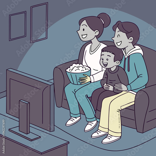 Family Watching Movie Night Together