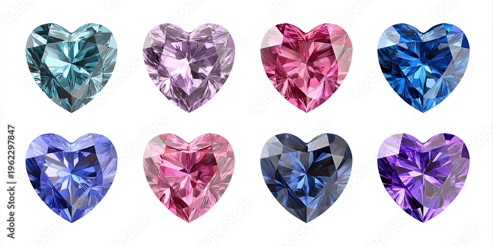 Fototapeta premium Colorful Heart-Shaped Diamonds on White: Valentine's Day & Wedding Vector Illustration Design