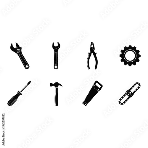 Collection of various black tools for repair and construction vactor file