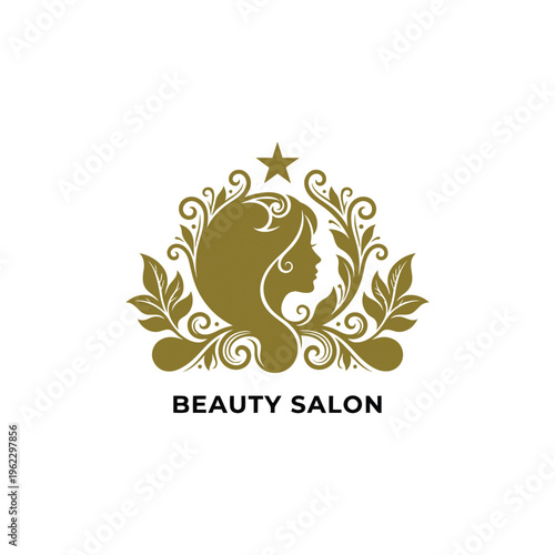 Elegant Beauty Salon Logo Featuring Woman Silhouette and Floral Design.