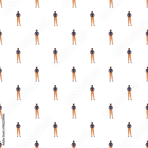 Repeating pattern of standing men, illustrating uniformity and individuality in a crowd