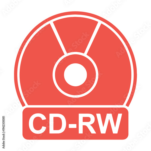 Red cd rw disc icon with white outline and text on white background