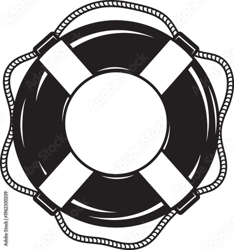 Black and white of a life preserver ring with rope detail also transparent background lifebuoy ring buoy