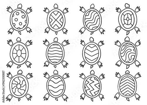 Tortoise Doodle cartoon compilation set.  Vector art simple illustration icon set for web, t-shirt design, other graphic design use