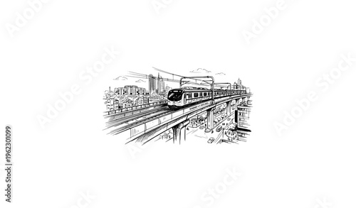 Dhaka Metro Rail Train Vector Illustration Sketch Bangladesh