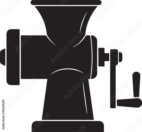 Black silhouette of a vintage manual meat grinder with a crank also transparent background manual grinder