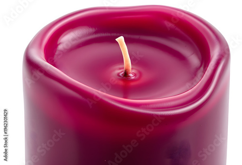 Realistic magenta candle with burning flame and melted wax details, clean transparent background perfect for product mockups and festive layouts