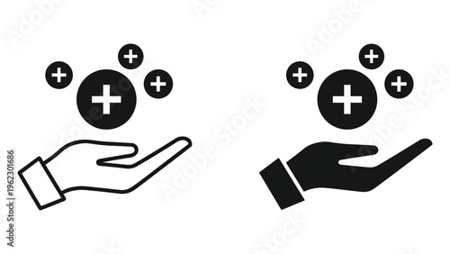 Hand holding solid and outline plus symbol