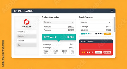 A vector graphic illustration of an insurance comparison website on a yellow background