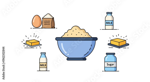 Bowl of dough with baking ingredients.