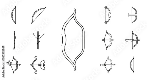Various types of bow and arrow.
