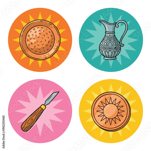 Collection of ancient artifacts and tools.