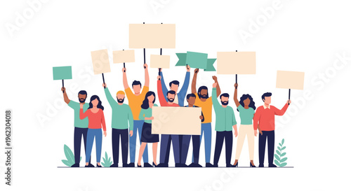 Diverse Protesters Holding Blank Signs - Activism, Advocacy, Social Justice, Community Vector