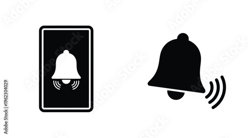 Black smartphone displaying a notification with a bell and a separate bell silhouette