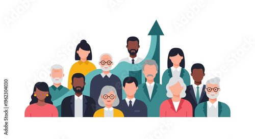 Diverse Business Team Achieving Growth and Success with Upward Trend