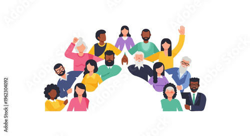 Diverse Community Group Illustration: United People from Different Backgrounds and Ages Connecting Together