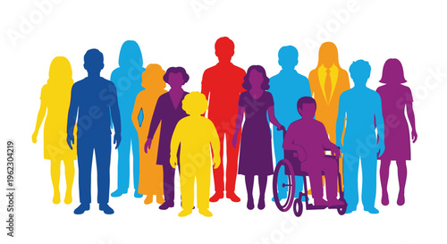 Diverse Colorful Silhouettes: Inclusion, Equality, Community, and Representation of All Ages, Genders, and Abilities