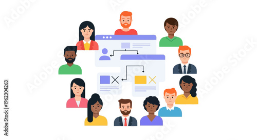 Diverse Business Team Collaboration, Workflow & Organizational Decision Process Flowchart