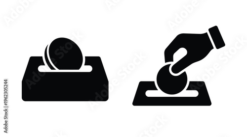 Donating money into a box a hand dropping a coin a dark silhouette