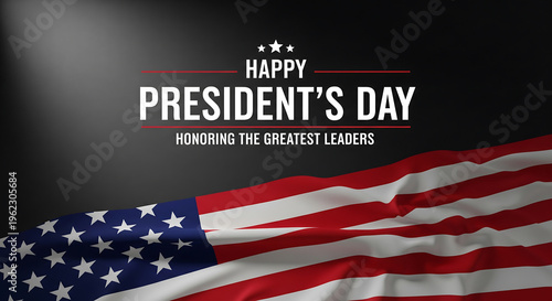 Happy President's Day Graphic with American Flag. Patriotic Holiday of Celebrating Leaders