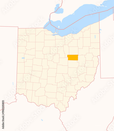 Map of the County Holmes (Ohio, US) showing the Federal State with the highlighted County