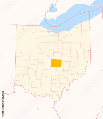 Map of the County Licking (Ohio, US) showing the Federal State with the highlighted County