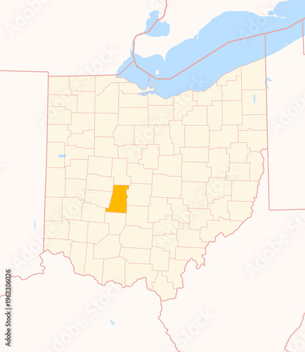 Map of the County Madison (Ohio, US) showing the Federal State with the highlighted County