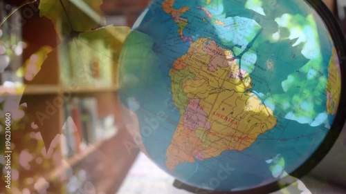 Animation of leaves over globe in library