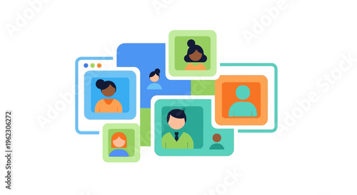 Diverse User Profiles & Avatars in Digital Network | Online Community, Social Media & Global Connection Illustration