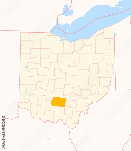 Map of the County Ross (Ohio, US) showing the Federal State with the highlighted County