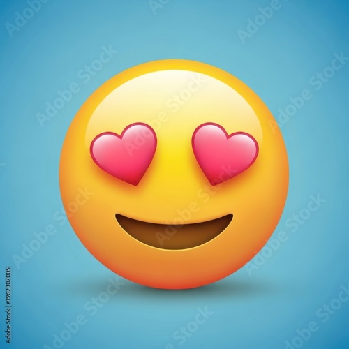 Smiling face with heart eyes on blue background