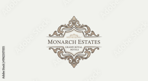 Elegant logo featuring Monarch Estates text with ornate design on cream background