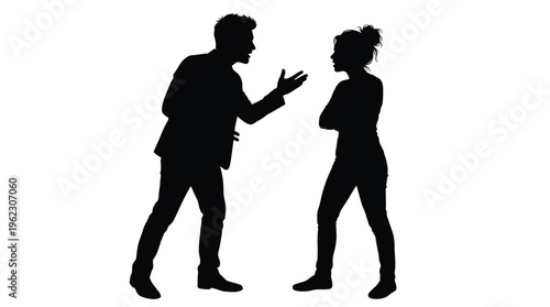 Couple arguing intensely a man gesturing while a woman stands firm silhouette