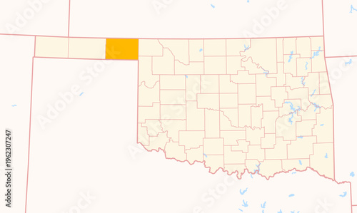Map of the County Beaver (Oklahoma, US) showing the Federal State with the highlighted County