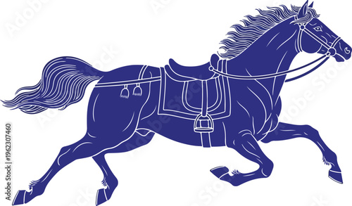 Isolated white horse vector illustration featuring a wild mustang stallion in a majestic gallop for equestrian sport and farm nature art